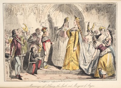 Henry VIs äktenskap, med Margareta av Anjou, från The Comic History of England, pub. 1864 (handfärgad etsning) av John Leech