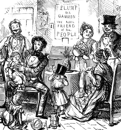 Medlemmar av en förstklassig familj spenderar tid tillsammans i en butik av John Leech