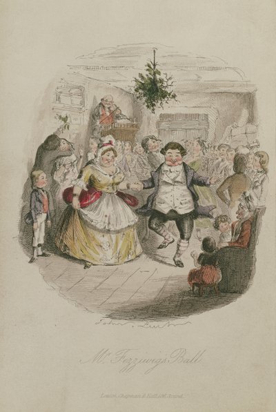 Mr Fezzywigs Ball, illustration från A Christmas Carol av Charles Dickens (1812-1870), pub.1843 (handfärgad gravyr) av John Leech