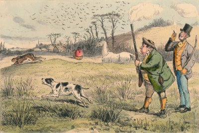 Mr Jogglebury Crowdey med sin hund och sin pistol, ca 1860-talet. av John Leech
