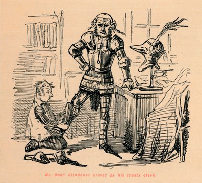 Mr. Owen Glendower beväpnad av sin pålitliga kontorist, c1860, c1860 av John Leech
