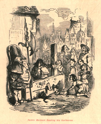 Perkin Warbeck läser sin bekännelse, 1897. av John Leech