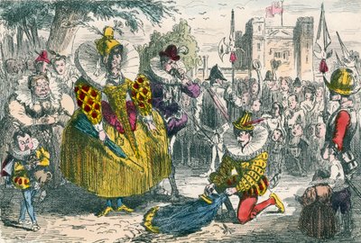 Drottning Elizabeth och Sir Walter Raleigh av John Leech