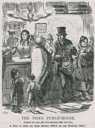 The Pious Public House, där du kan få förfalskad öl och gin. av John Leech