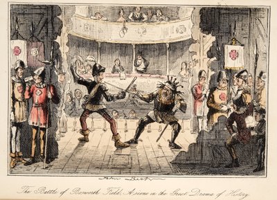 Slaget vid Bosworth Field: En scen från The Great Drama of History, från The Comic History of England, pub. 1864 (handfärgad etsning) av John Leech