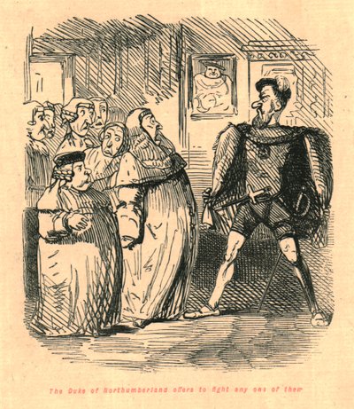 Hertigen av Northumberland erbjuder sig att slåss mot någon av dem, 1897. av John Leech