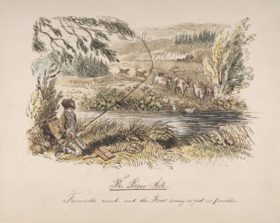 Flodstranden, gynnsam vind och öringen stiger så fort som möjligt, 1830-64. av John Leech