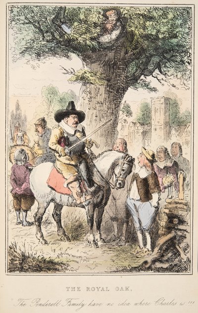 Royal Oak. Familjen Penderell har ingen aning om var Charles är!!!, från The Comic History of England, pub. 1864 (handfärgad etsning) av John Leech