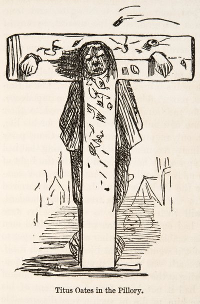 Titus Oates i pelaren, från The Comic History of England, pub. 1864 av John Leech