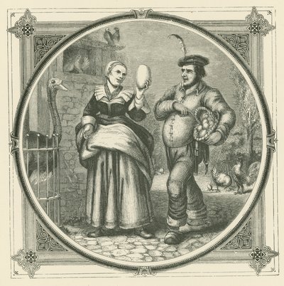 En höna värper varje dag, men en struts bara en gång om året (gravyr) av John Leighton