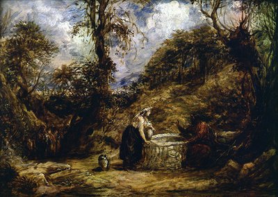 Kristus och den sumeriska kvinnan vid brunnen (olja på panel) av John Linnell