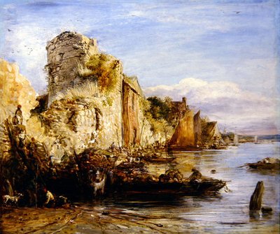Lossning av båtar, Southampton Castle av John Linnell