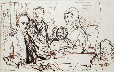 William Albin Garratt och familj, ca 1830 (penna och bläck på papper) av John Linnell