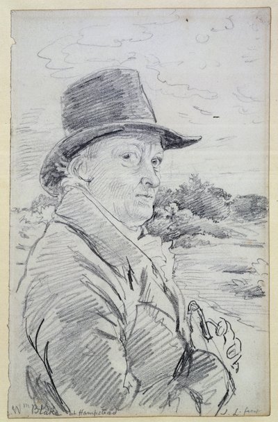 William Blake bär en hatt, (inskription: Wm Blake at Hampstead) c.1825 (penna) av John Linnell
