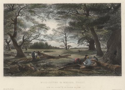 Träskärning i Windsor Forest (färgad gravyr) av John Linnell