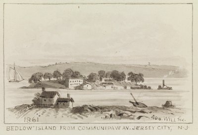 Bedloe Island från Communipaw Ave., Jersey City, N.J., 1861 av John M. August Will