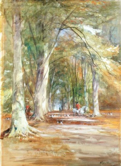 Huntsman in a Clearing (akvarell och kroppsfärg på papper) av John MacWhirter
