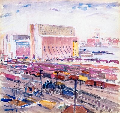 Lagerbyggnader och North River av John Marin