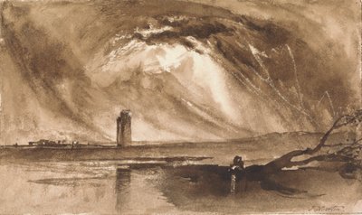 Landskap med torn och annalkande storm av John Martin