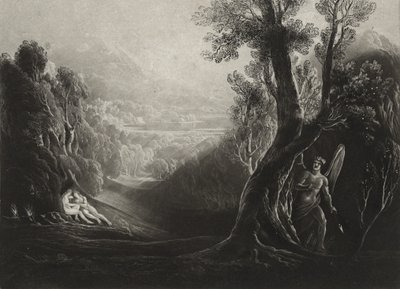 Satan Contemplating and Eva in Paradise, ca 1827 (mezzotint) av John Martin