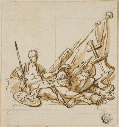 Warrior upon Sarcophagus Accompanied by Trophies: Unexecuted Design for the Monument to the First Duke of Marlborough av John Michael Rysbrack