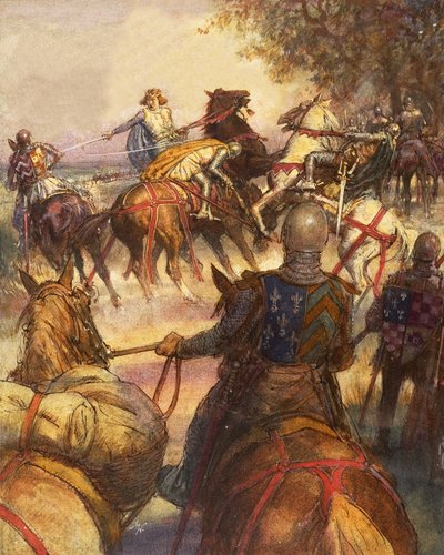 Karl VI av Frankrike, fullständigt galen, kastar sig med sitt svärd över sina anhängare av John Millar Watt