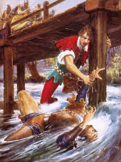 Robin Hood räddar Little John ur en flod av John Millar Watt