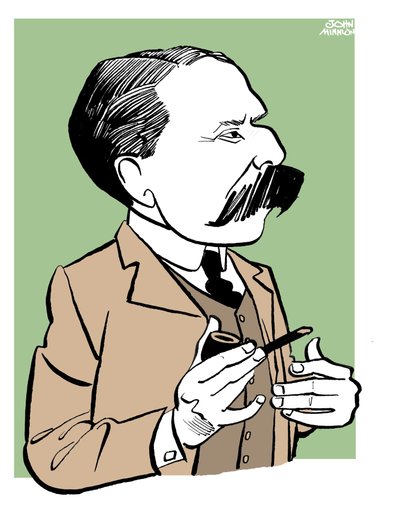 Edward Elgar - karikatyr med pipa i handen av John Minnion