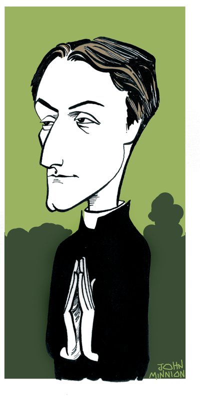 Gerard Manley Hopkins karikatyr, engelsk poet, romersk-katolsk konvertit och jesuitpräst: 28 juli 1844 - 8 juni 1889 av John Minnion