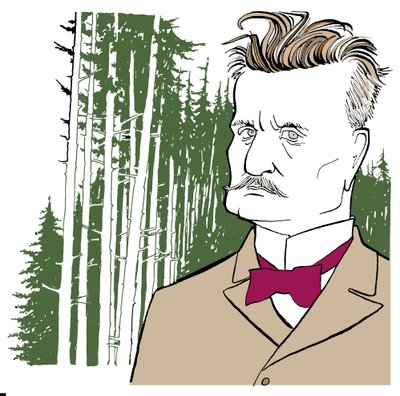 Jean Sibelius mot bakgrund av finska skogar av John Minnion