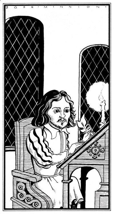 Thomas Tallis - karikatyr sittande vid skrivbord - engelsk tonsättare - 30 januari 1505 - 23 november 1585 av John Minnion