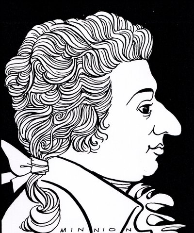 Wolfgang Amadeus Mozart - karikatyr av John Minnion