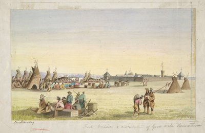 Fort Union och utdelning av varor till assiniboinerna av John Mix Stanley