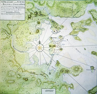 Karta över Boston och Charlestown av John Montresor