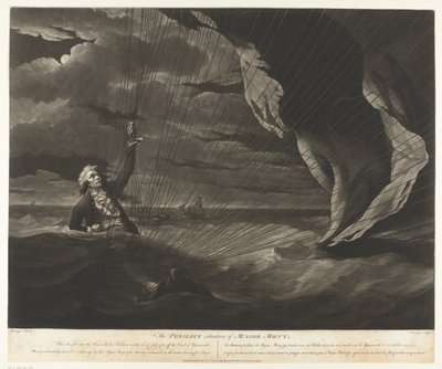 John Money med sin ballong kraschade i havet The Perilous Situation of Major Mony, 23 juli 1785 (titel på objekt) av John Murphy