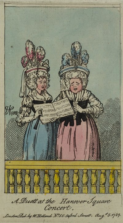 En duett på Hannover Square Concert, 1788 (etsning och wc) av John Nixon