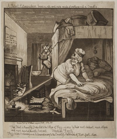 En patentsläckare, som är ett säkert och enkelt läge Att släcka ett ljus, 1801 (akvatint) av John Nixon