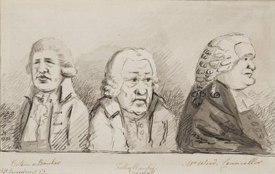 Batson, a Banker, Tulley, Banker, Mr Wood, Councillor, 69 Lombard Street, Cornhill, 1790 (penna, pensel och bläck på papper) av John Nixon