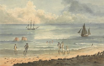 On the Sands at Brighton: Figurer Walking on the Shore av John Nixon