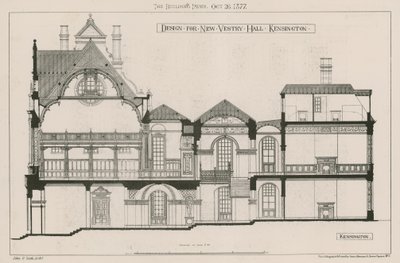 Design för New Vestry Hall, Kensington av John Oldrid Scott
