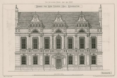 Design för New Vestry Hall, Kensington, London av John Oldrid Scott