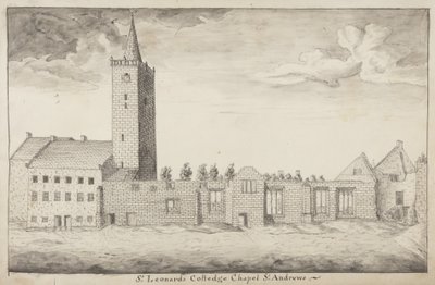 St Andrews Delineated - St Leonards College Chapel St Andrews (penna & tvätt på papper) av John Oliphant