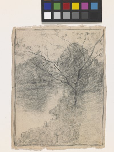 Tree Beside A Stream (penna på benvitt papper) av John Otis Adams