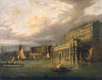 "Somerset House och Adelphi från floden", c1825 av John Paul