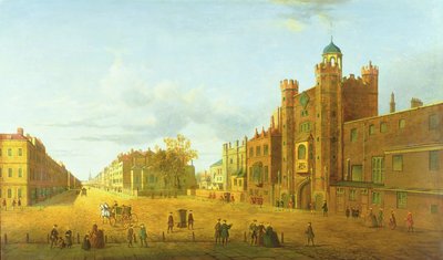 Utsikt över St. James" Palace, Looking Beyond Down Pall Mall, tidigt 1800-tal av John Paul