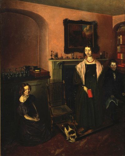 Fireside i familjehemmet med tre medlemmar av familjen, 1830-35 av John Petherick