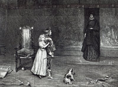 Grevinnan av Derbys utseende i det gyllene rummet, scen från Scotts "Peveril of the Peak", från "Leisure Hour", 1888 av John Pettie