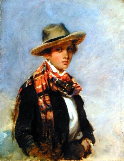 Porträtt av en ungdom med en tartanhalsduk (olja på duk) av John Phillip