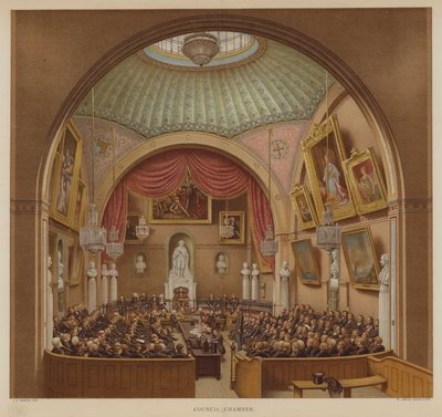 Council Chamber, Guildhall, City of London (färg litho) av John Phillipp Emslie