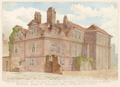 Vy bakifrån av Fairfax House, High Street, Putney, London, tidigare residens för General Fairfax, 1887 av John Phillipp Emslie